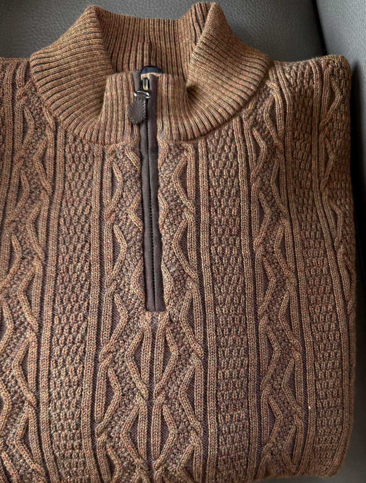 FISHERMAN KNIT ZIP MOCK SWEATER 