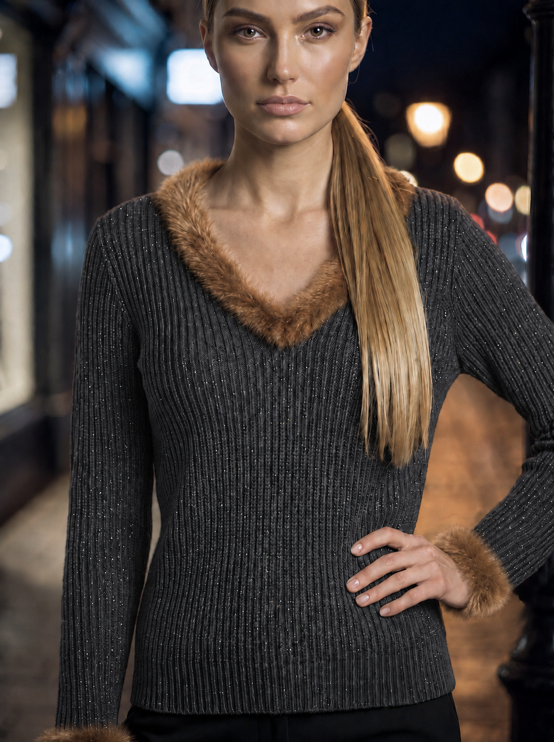 DRESSY SWEATER WITH FANCY TRIM