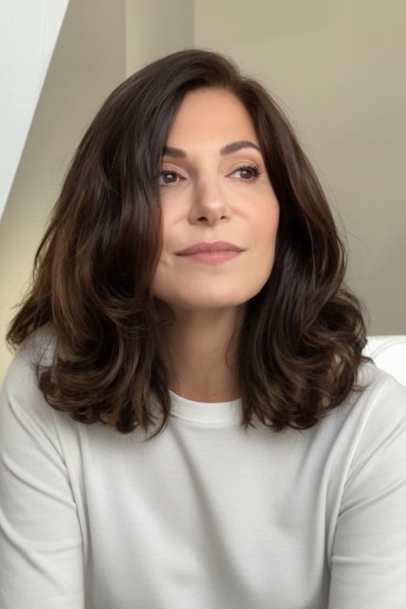 A close-up portrait of Lenor Romano, Founder of Alternits Atelier with shoulder-length brown hair, wearing a light-colored top, set against a neutral indoor background.