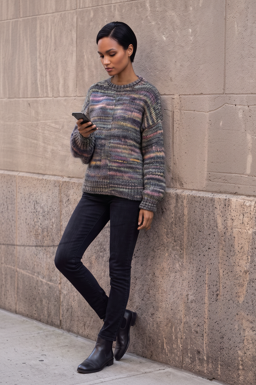 The Melange Stripe Boyfriend Sweater