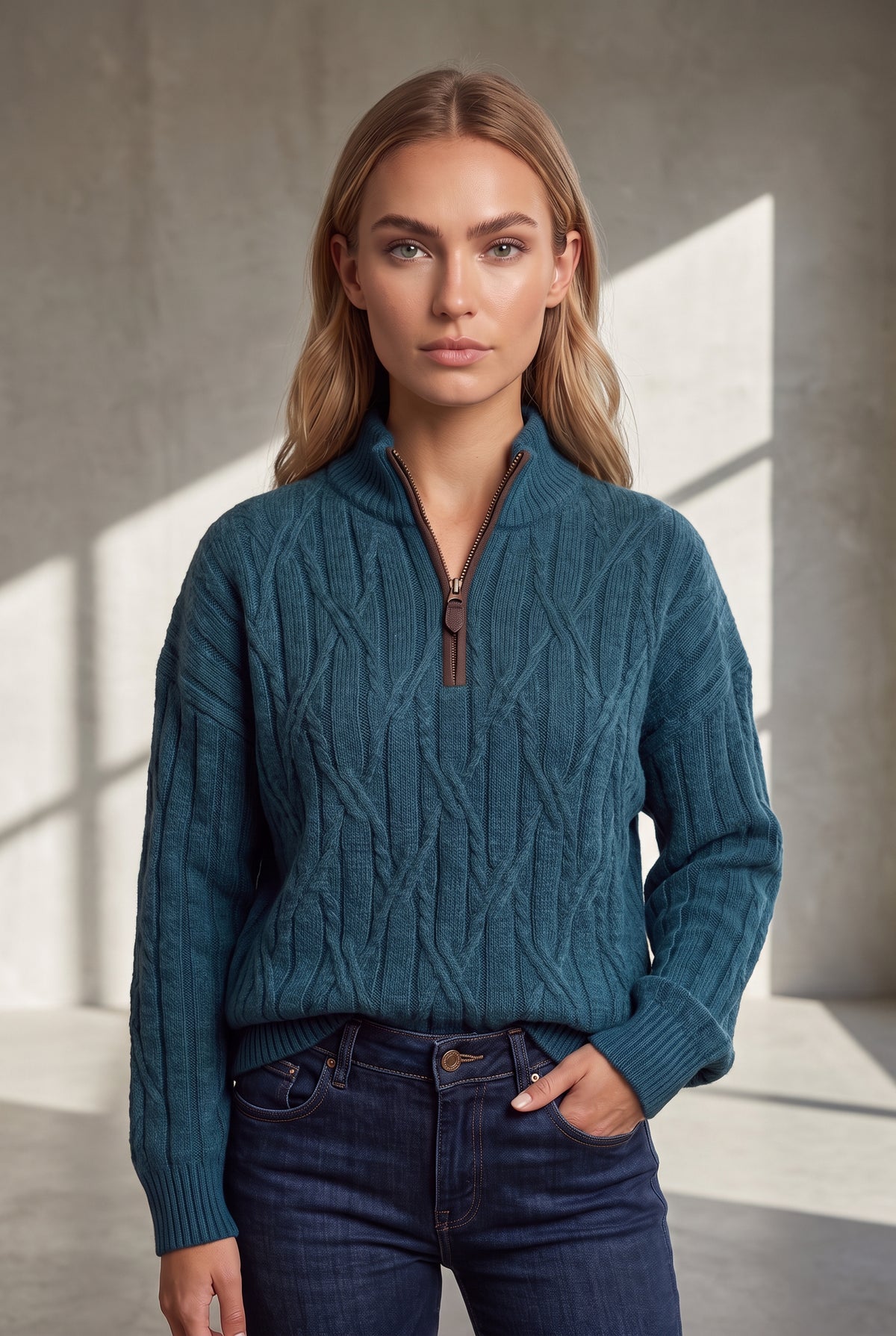 BABY ALPACA ZIP MOCK SWEATER